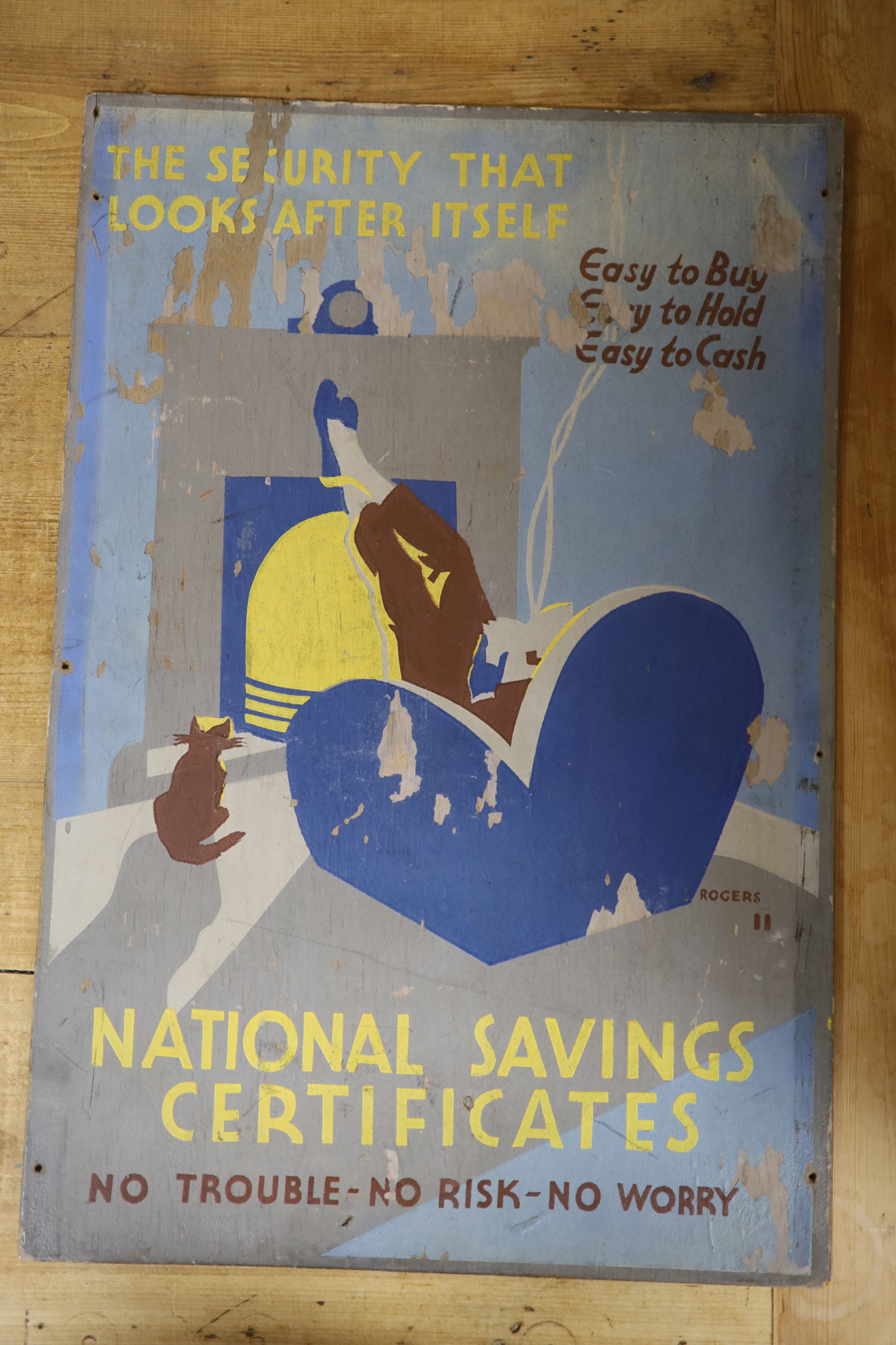 Rogers, oil on wooden panel, original artwork for National Savings Certificates poster, signed, 46 x 31cm, unframed